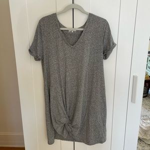 Gray V-neck cotton T-shirt dress